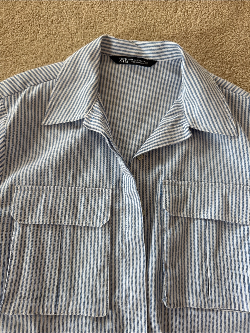 Zara Blue & White Striped Utility Jacket - Picture 3 of 4